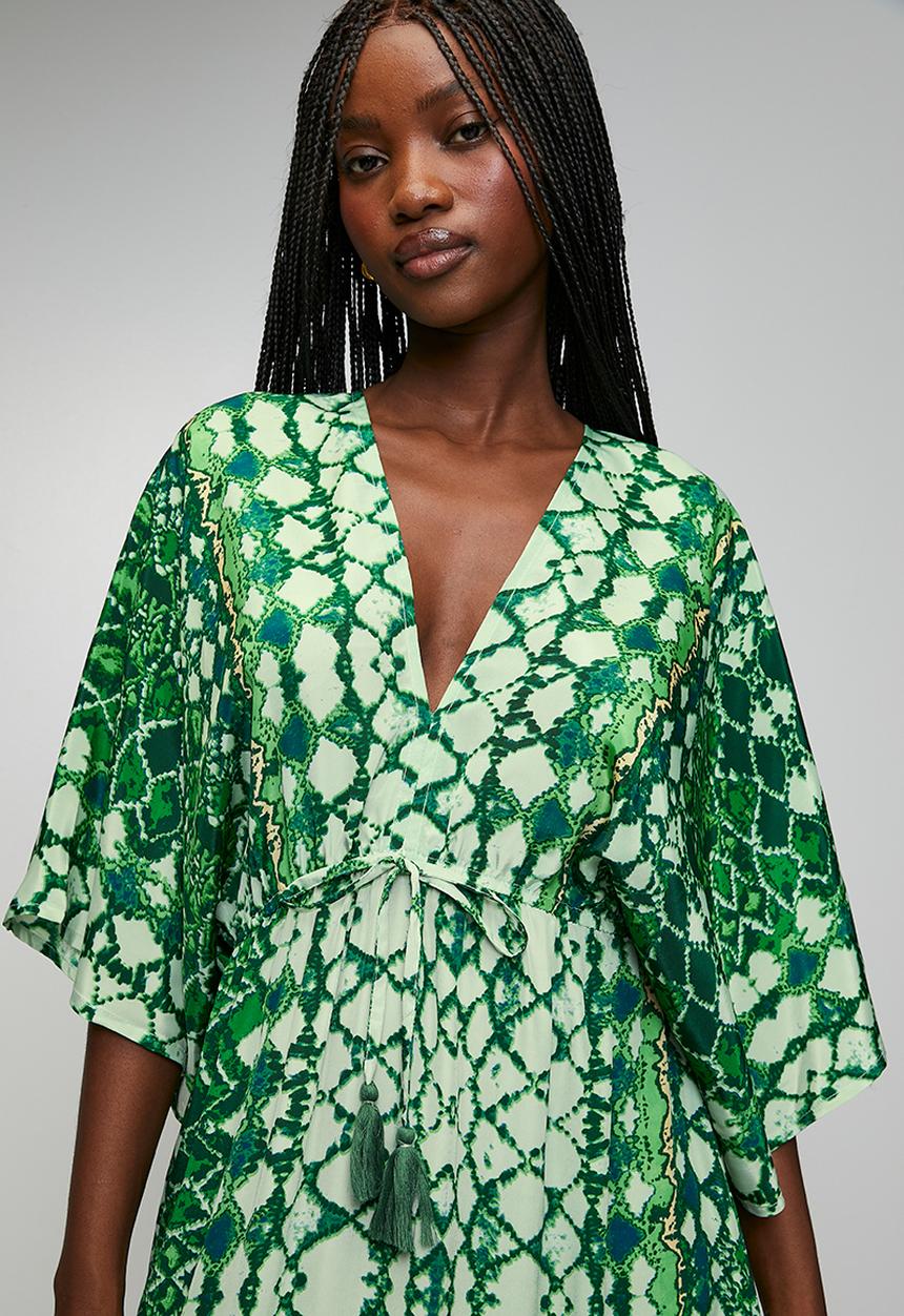 Stella Morgan - V-Neck Easy Wearing Kaftan Maxi Dress - Green