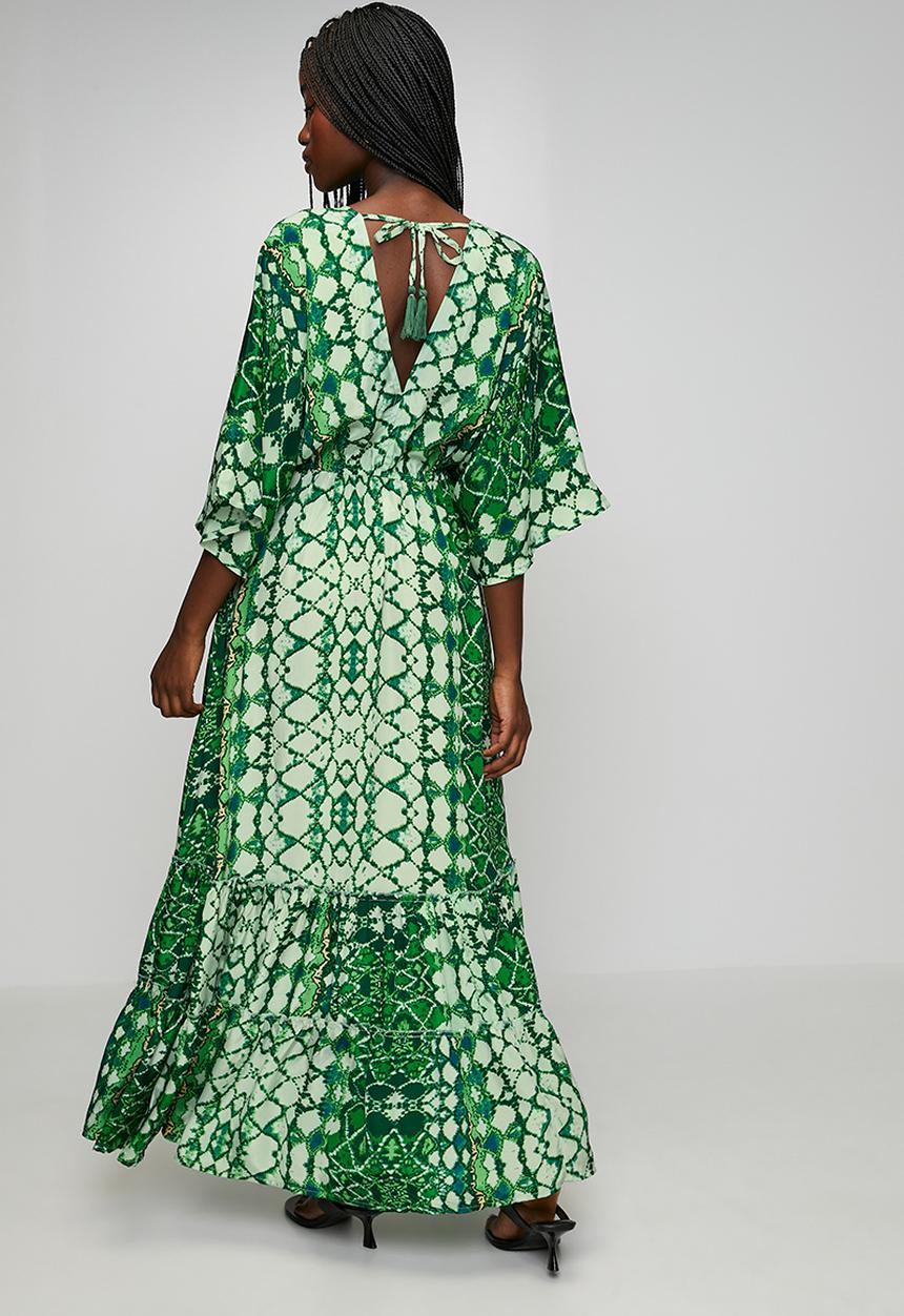 Stella Morgan - V-Neck Easy Wearing Kaftan Maxi Dress - Green