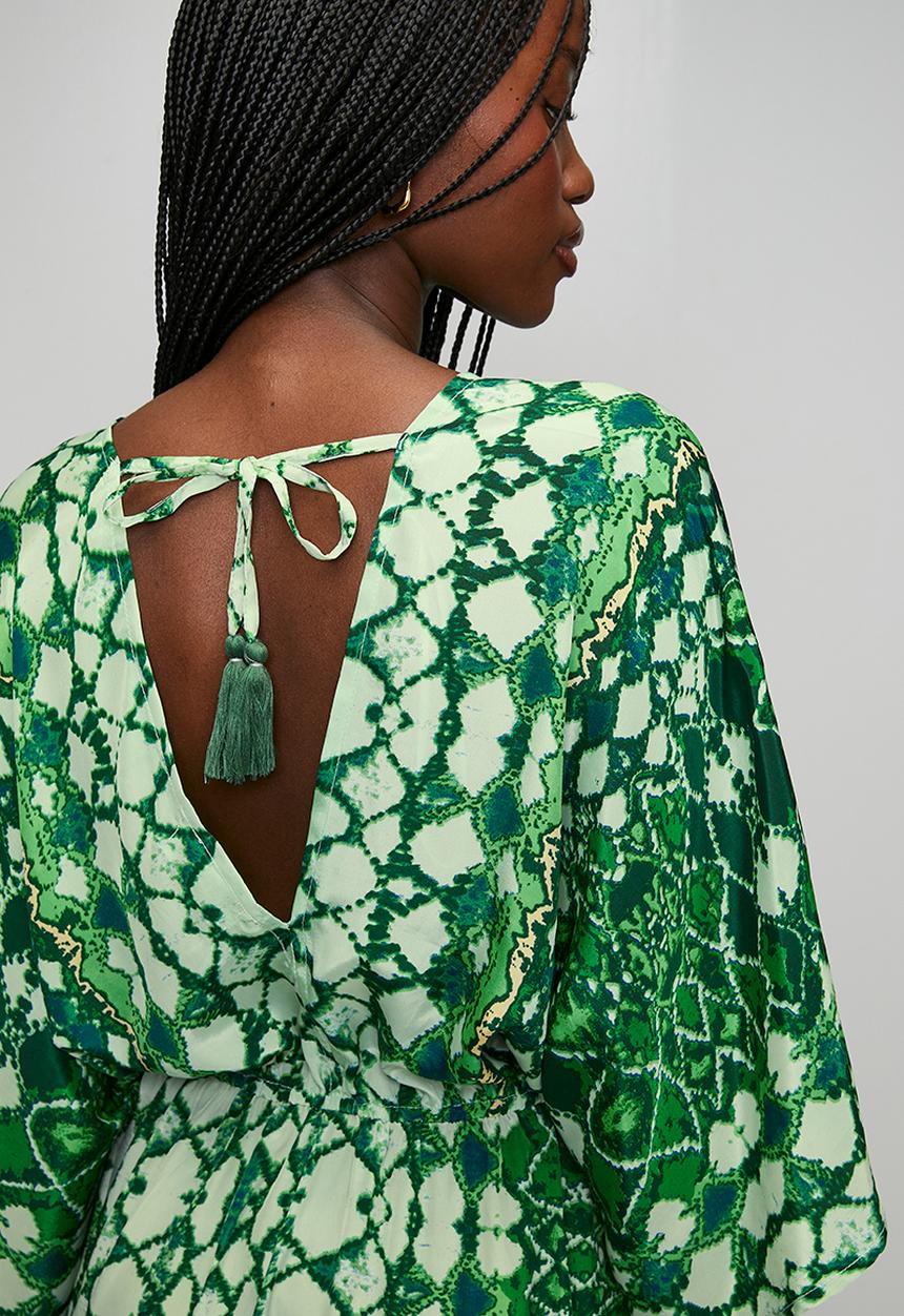 Stella Morgan - V-Neck Easy Wearing Kaftan Maxi Dress - Green
