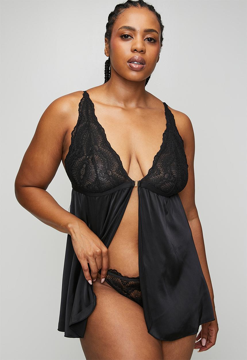 DORINA - Plus megan babydoll & thong set  - black