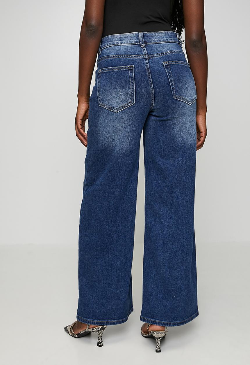 Stella Morgan - Mid waist wide leg denim jean - dark wash denim