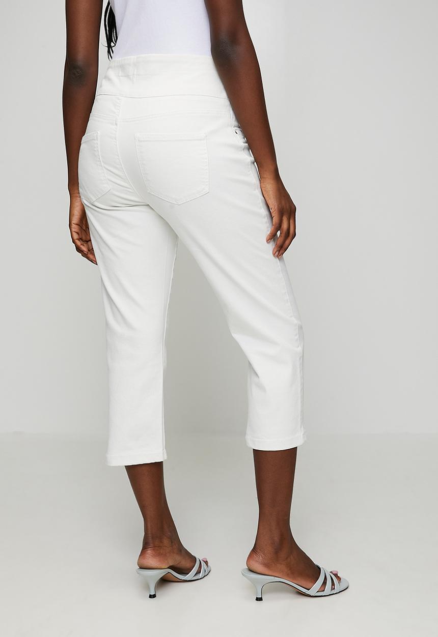 Stella Morgan - Wide Waistband Crop Length Pull On Denim Jegging - White