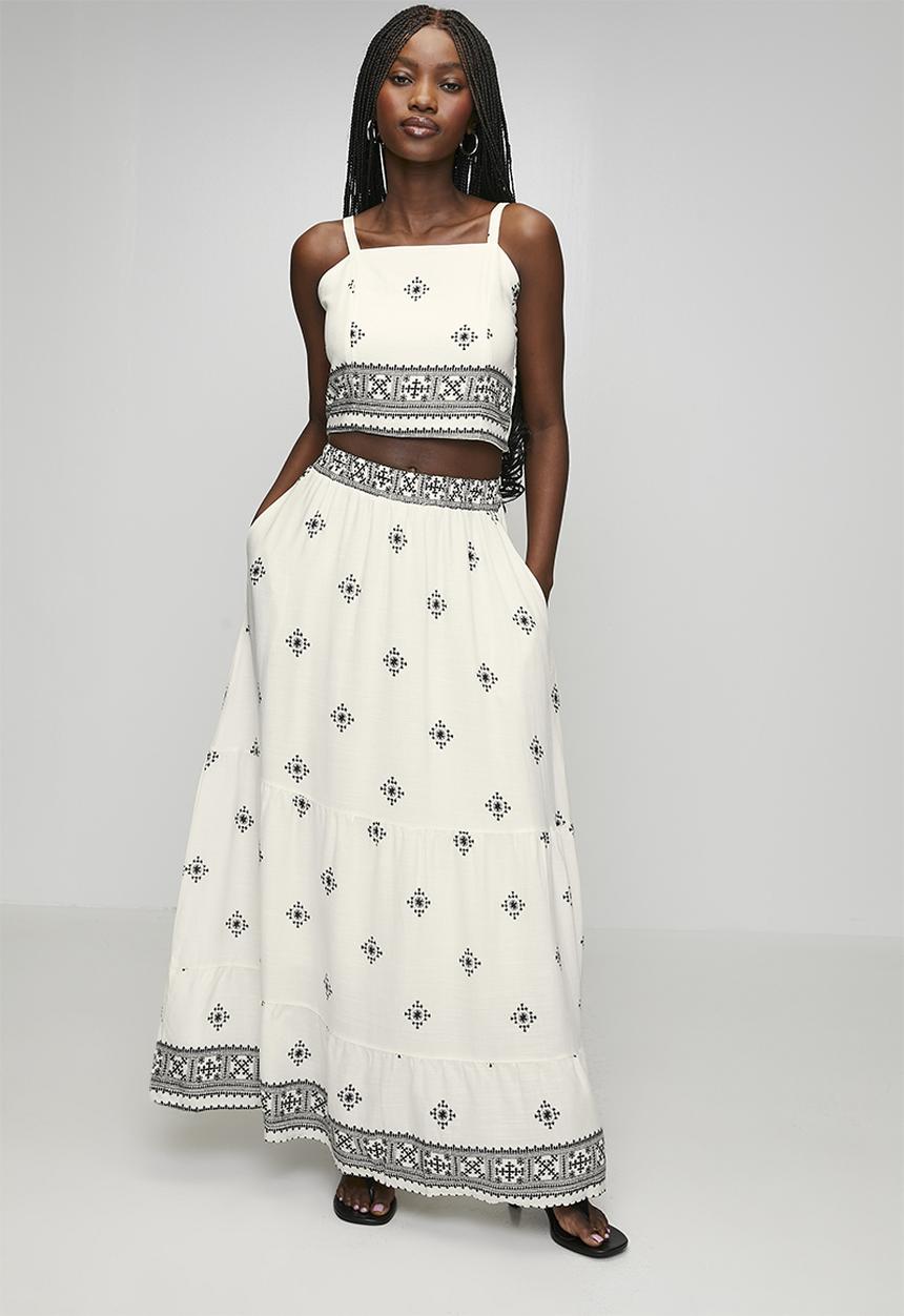 MANDI - Crop Top With Maxi Skirt Set - Cream