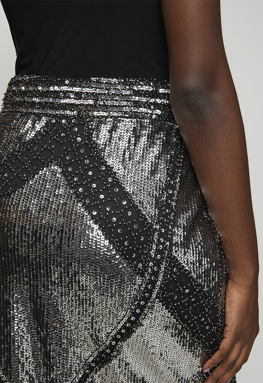 MANDI - Sequin Mini Skirt With Pattern Detail Fully Lined - Silver