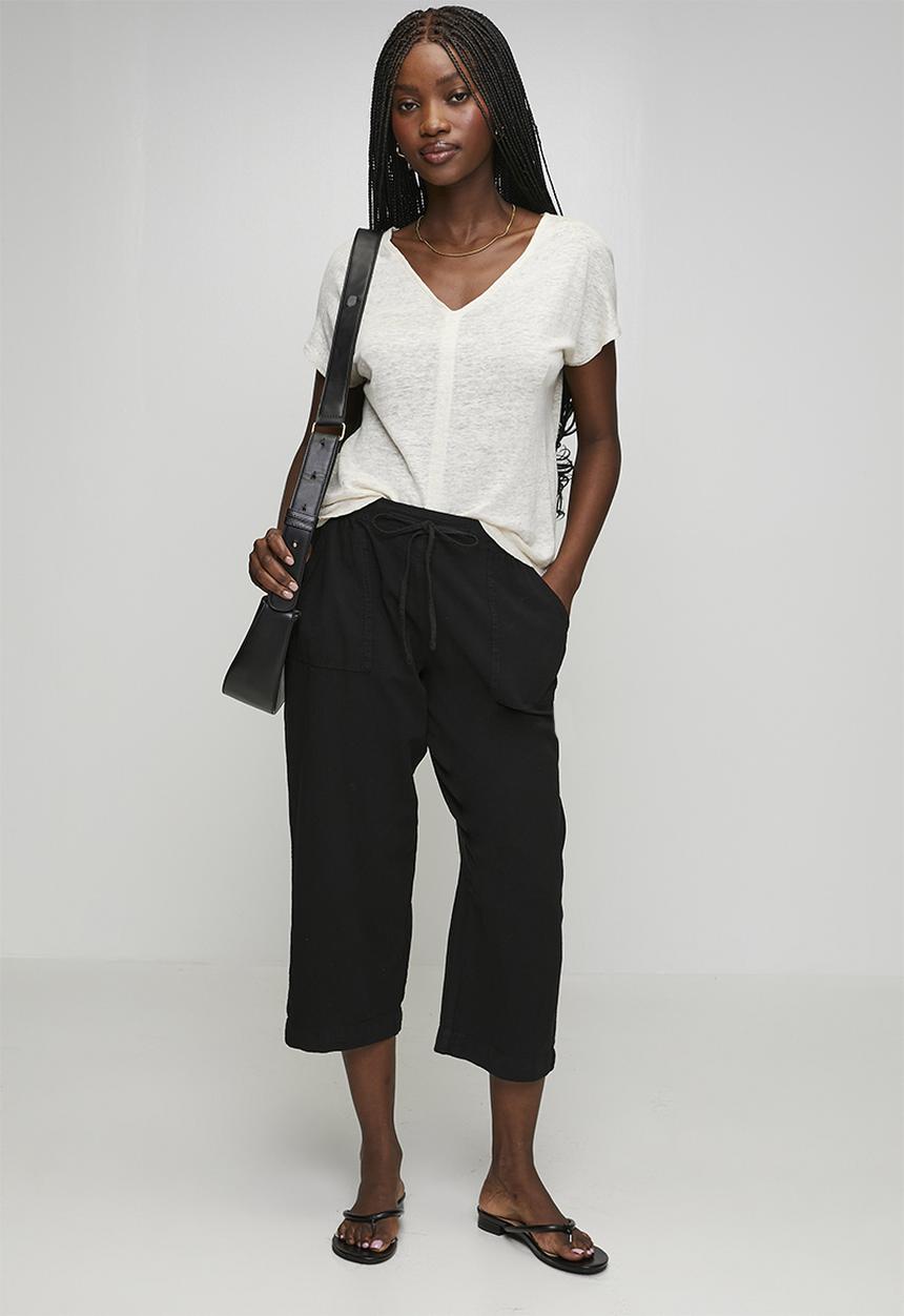MANDI - Drawcord Easy Wearing Straight Leg Pant - Black