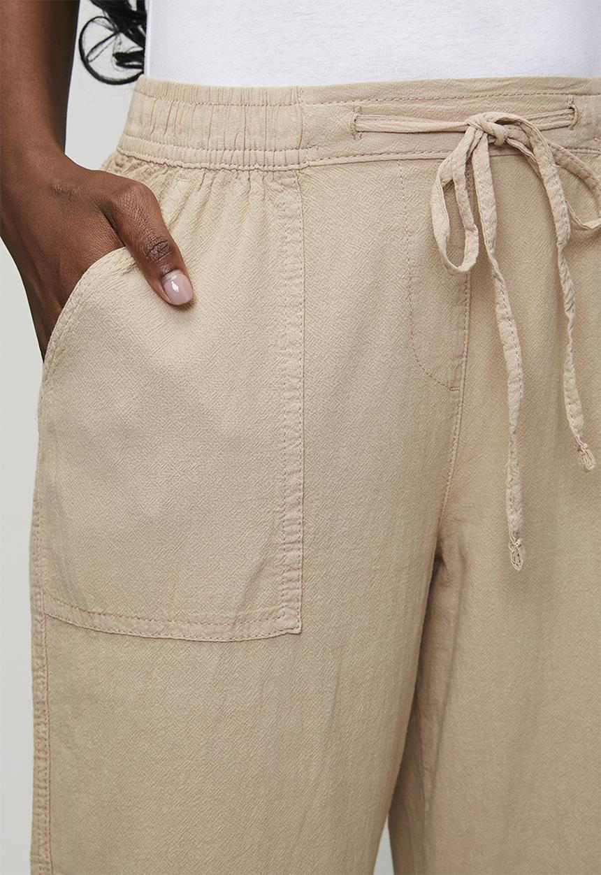 MANDI - Drawcord Easy Wearing Straight Leg Pant - Beige