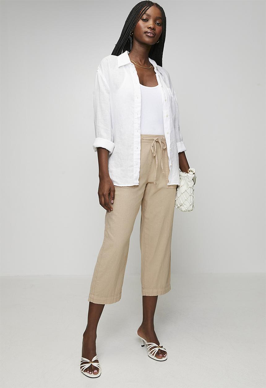 MANDI - Drawcord Easy Wearing Straight Leg Pant - Beige