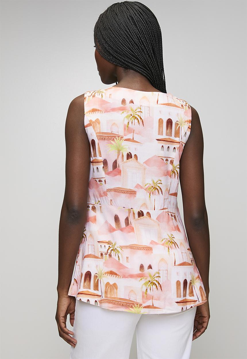 MANDI - V-Neck Longer Length Sleeveless Waistcoat - Coral