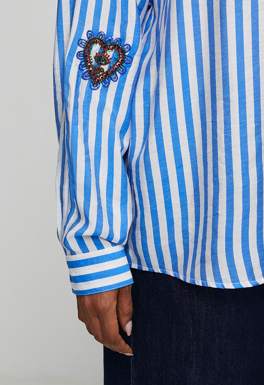 Me&B - Plus Beaded Shirt in Blue Stripe - Blue