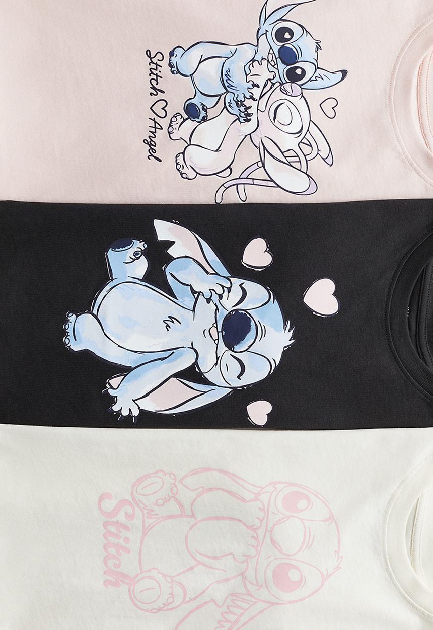 H&M - 3-Pack printed jersey tops - light pink lilo & stitch