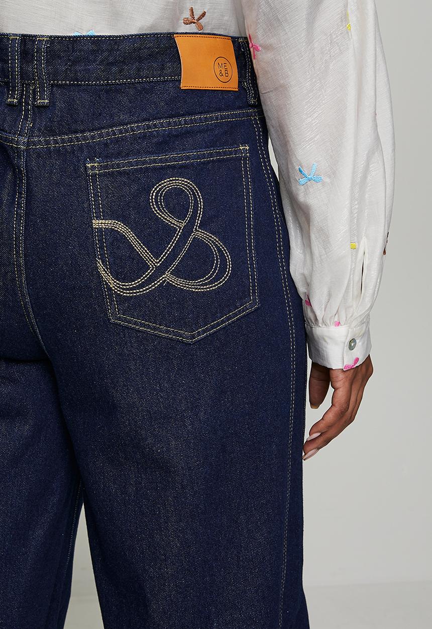 Me&B - Plus Adjustable Waist Barrel Leg Jeans - Dark Wash