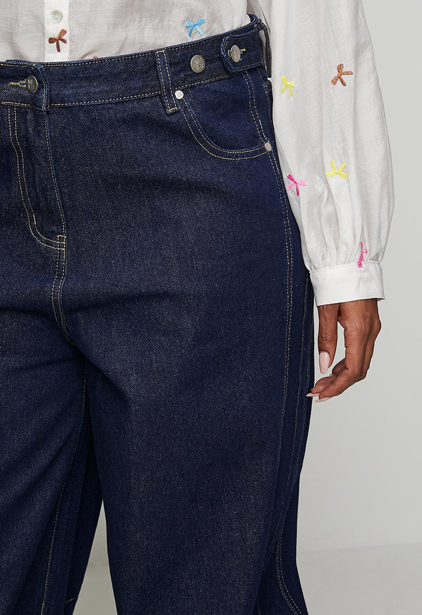 Me&B - Plus Adjustable Waist Barrel Leg Jeans - Dark Wash