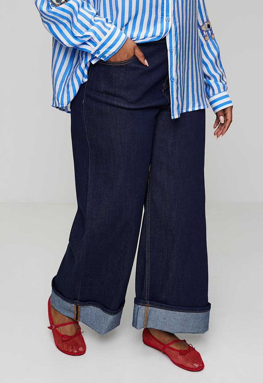Me&B - Plus Turn Up Stretch Jeans - Dark Wash