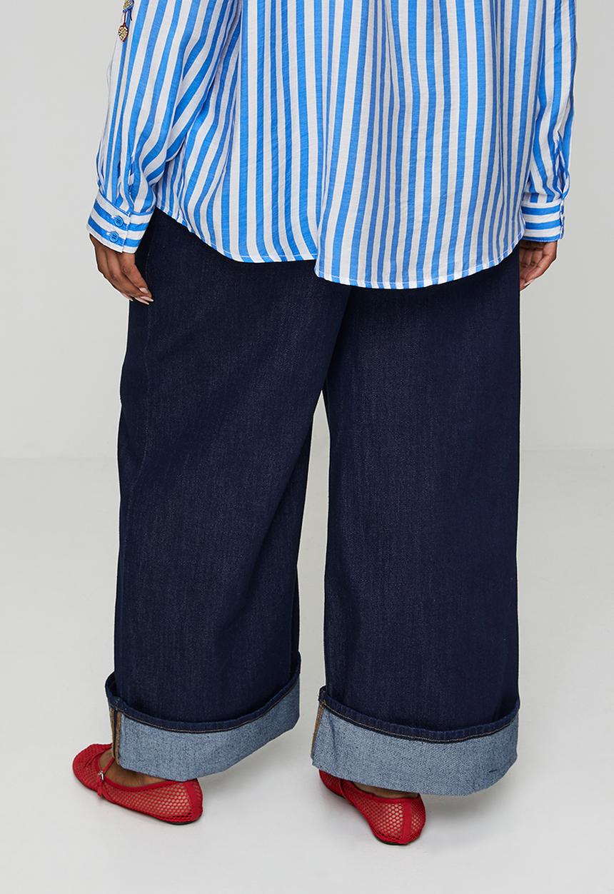 Me&B - Plus Turn Up Stretch Jeans - Dark Wash