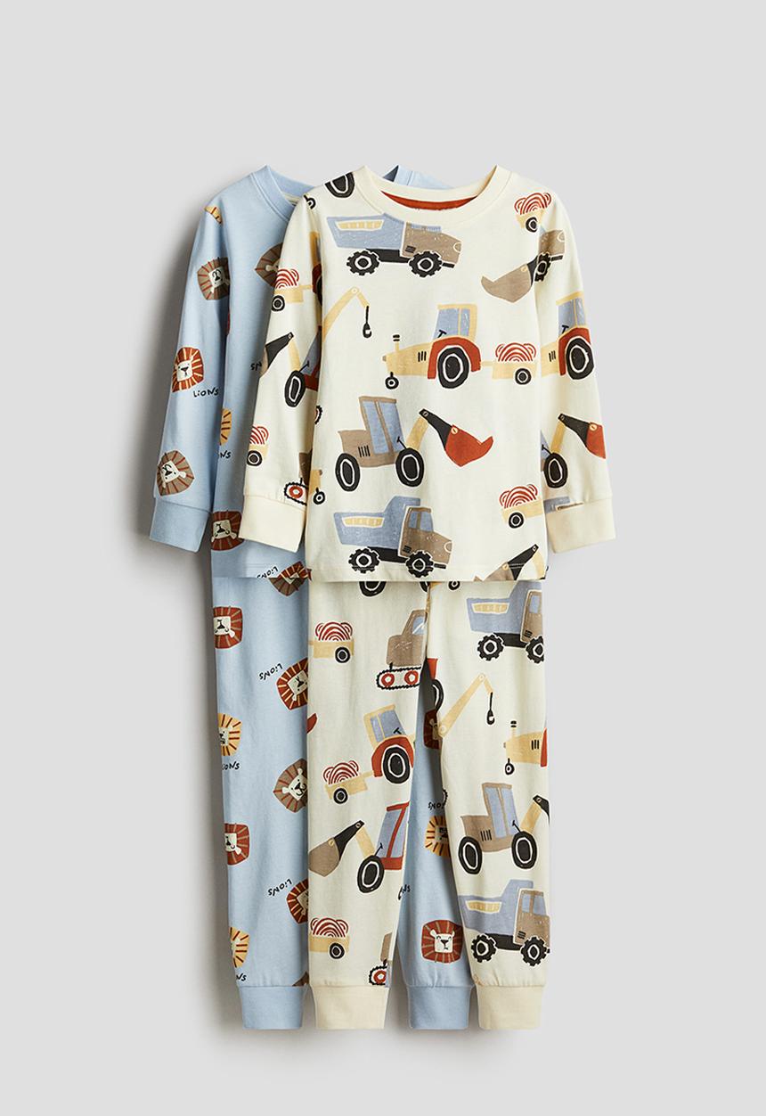 H&M - 2-Pack printed cotton pyjamas - light yellow/vehicles