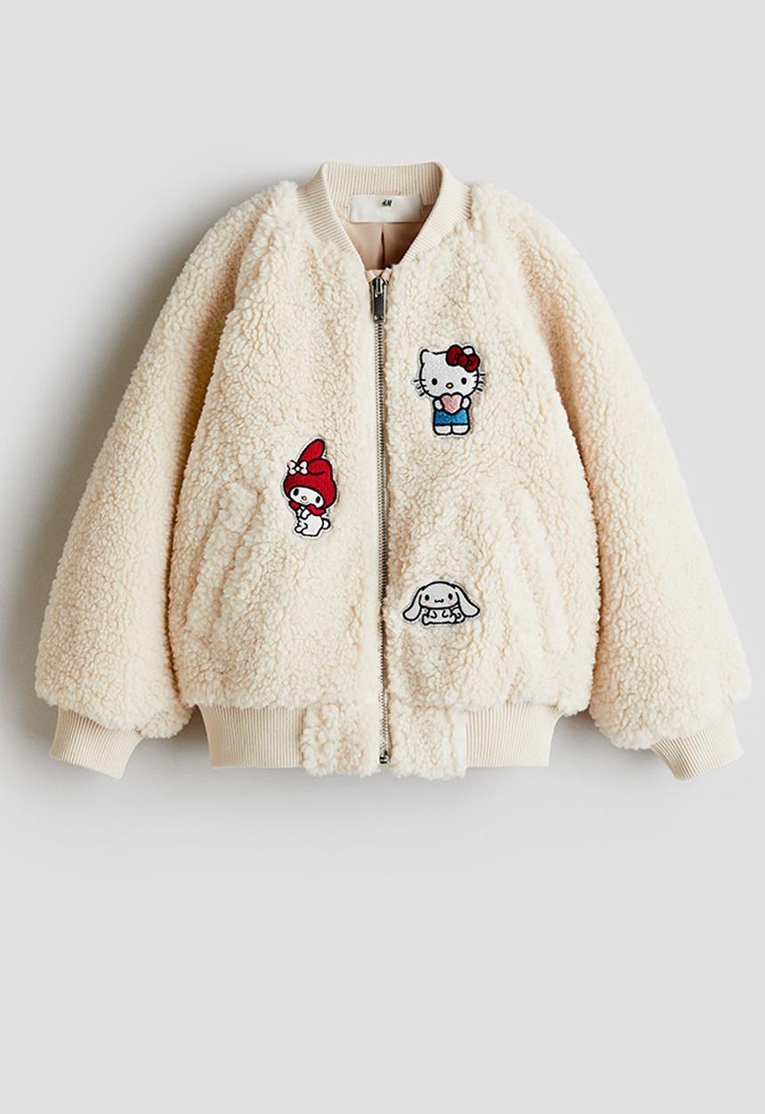 H&M - Appliquéd teddy bomber jacket - cream/hello kitty 