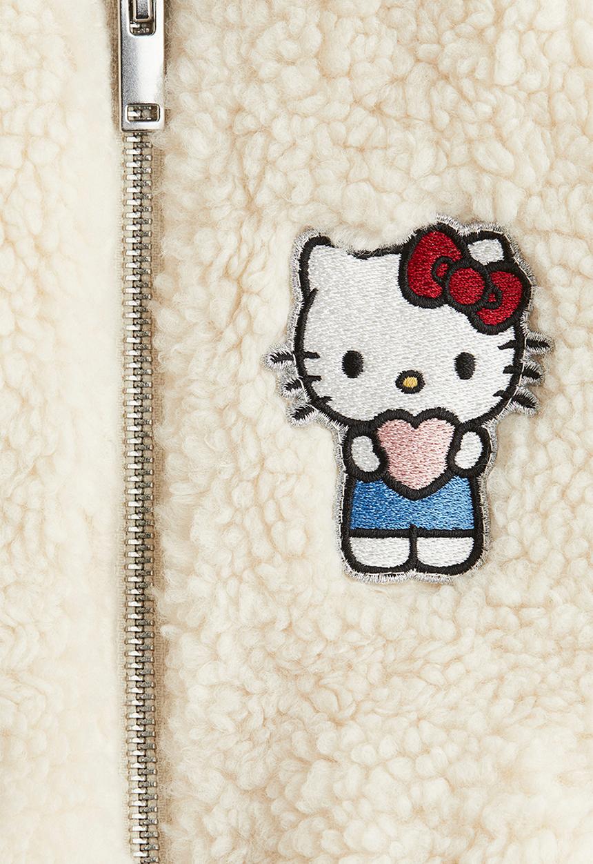 H&M - Appliquéd teddy bomber jacket - cream/hello kitty 