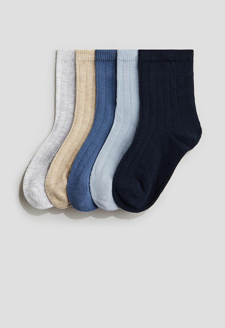 H&M - 5-Pack textured-knit socks - dusty blue & beige