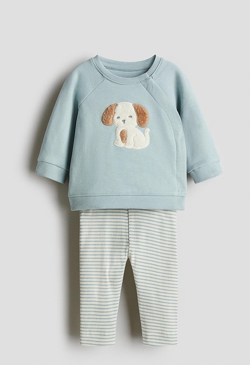 H&M - 2-Piece cotton set - dusty turquoise puppy