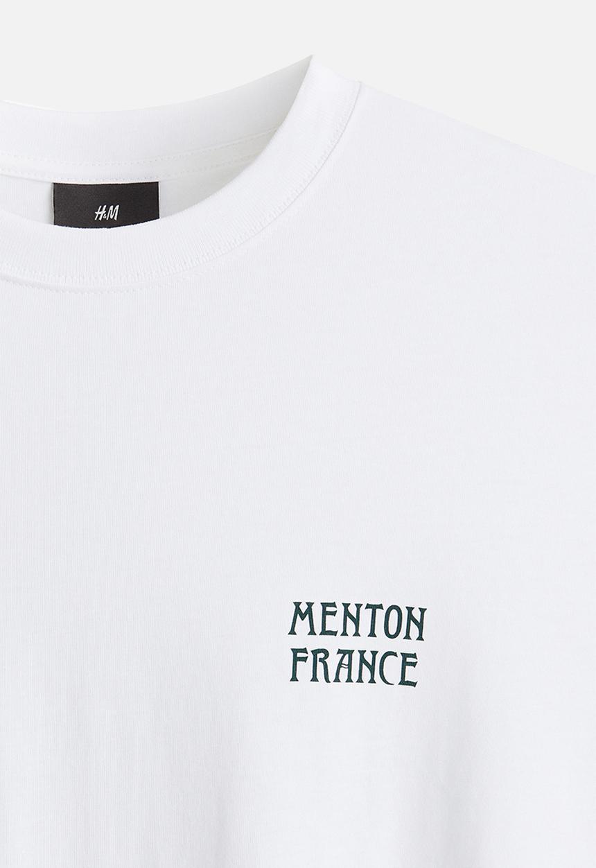 H&M - Loose fit printed T-shirt - white/menton