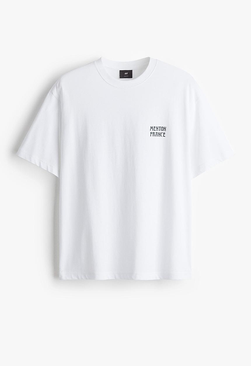 H&M - Loose fit printed T-shirt - white/menton