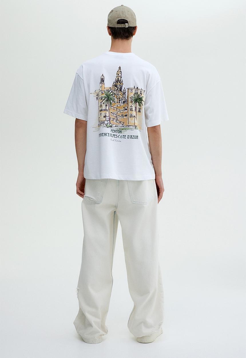 H&M - Loose fit printed T-shirt - white/menton