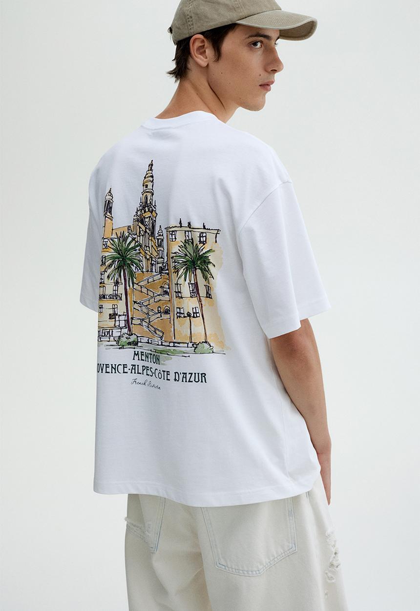H&M - Loose fit printed T-shirt - white/menton