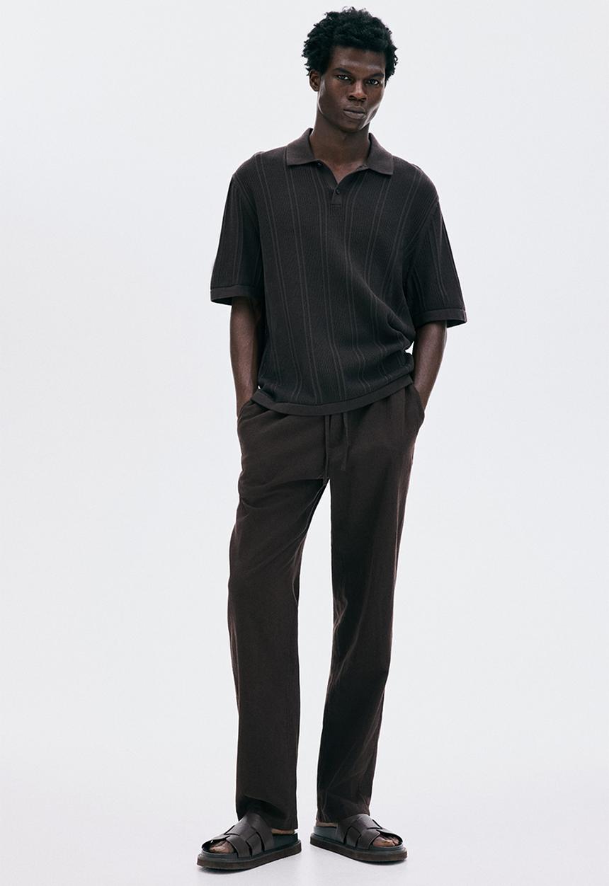 H&M - Regular fit linen-blend trousers - brown