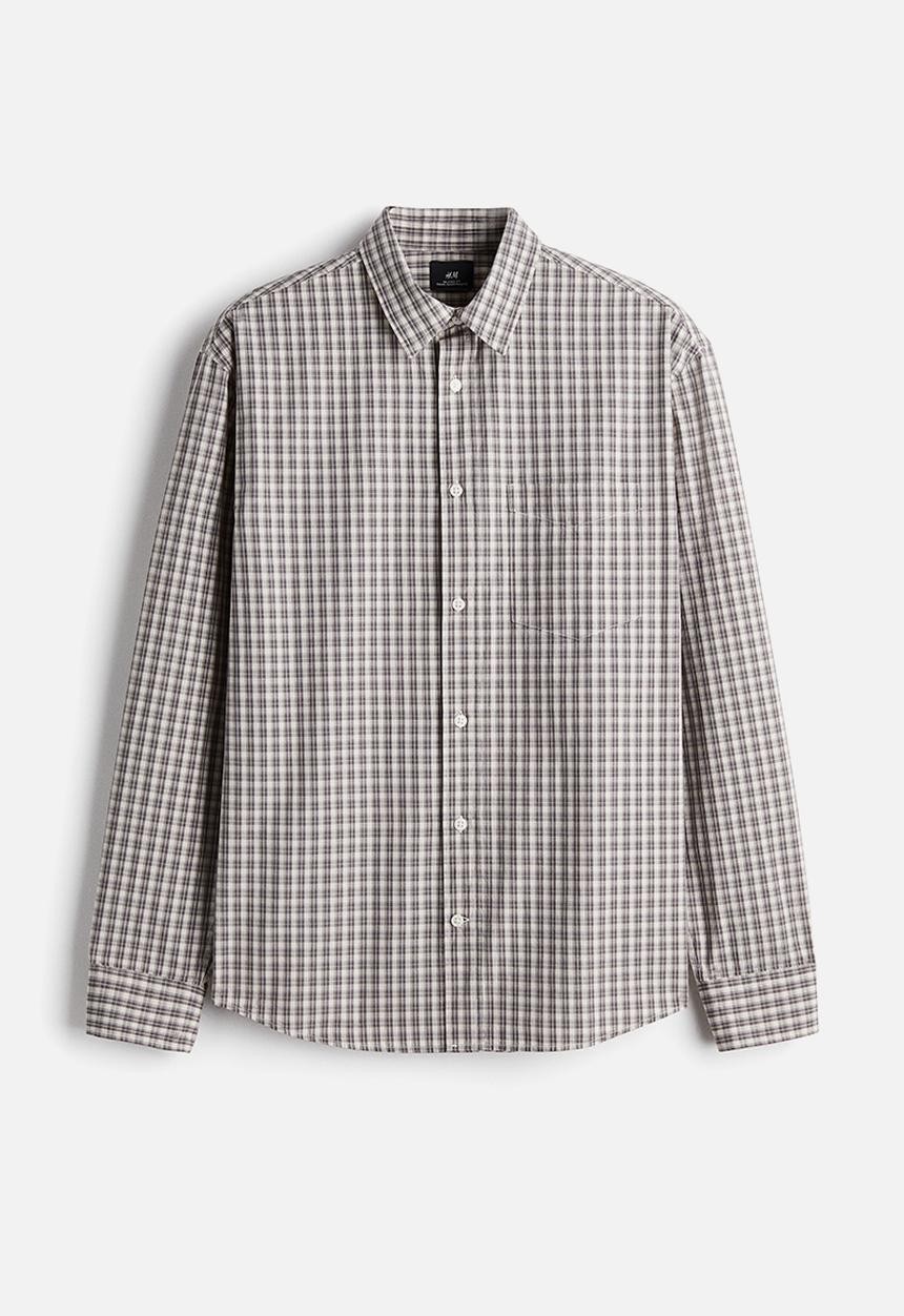 H&M - Relaxed fit cotton shirt - grey/checked 