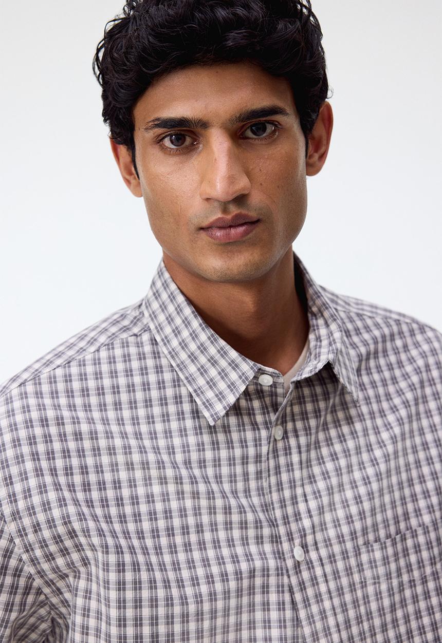 H&M - Relaxed fit cotton shirt - grey/checked 