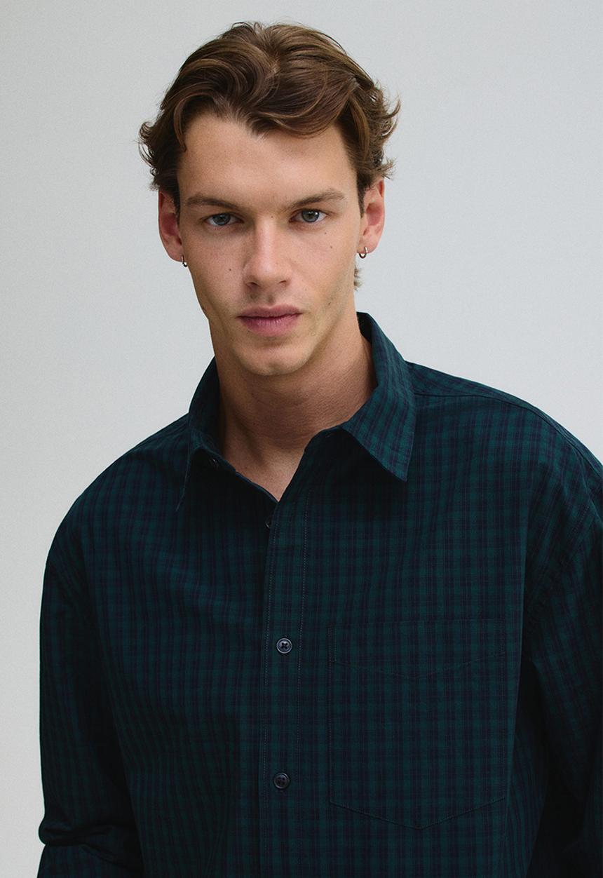 H&M - Relaxed fit cotton shirt - forest green/checked