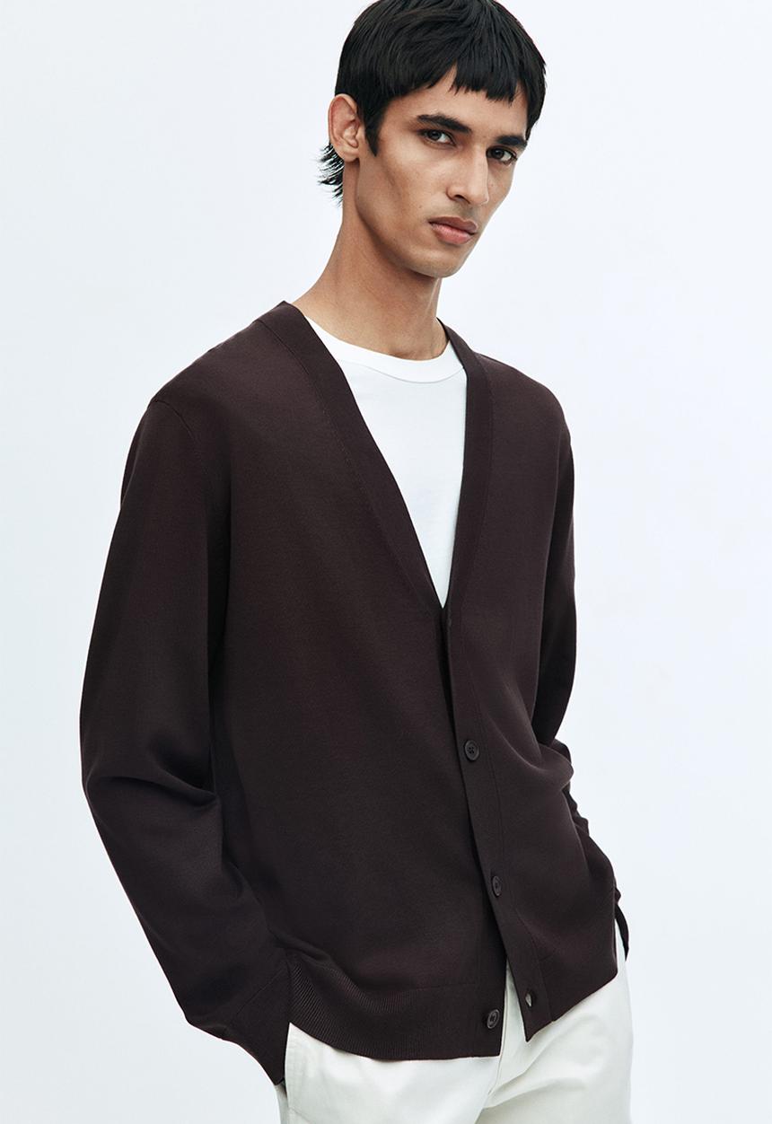 H&M - Regular fit fine-knit cardigan - dark brown
