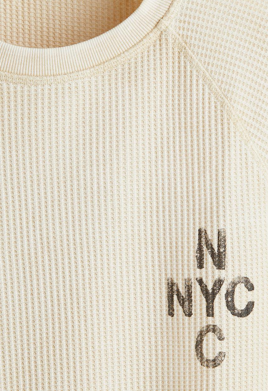 H&M - Regular fit waffled long-sleeved top - light beige nyc