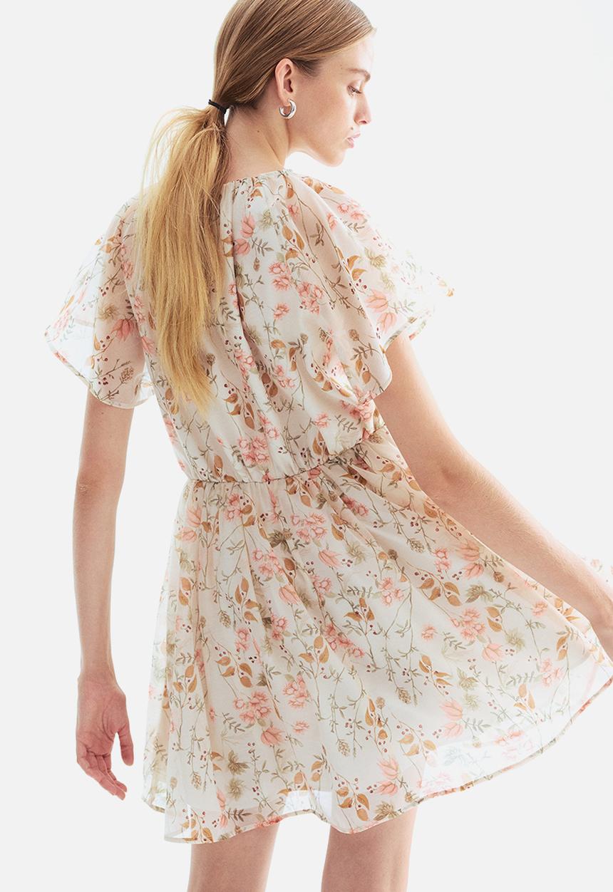 H&M - Butterfly-sleeved dress - cream/floral 