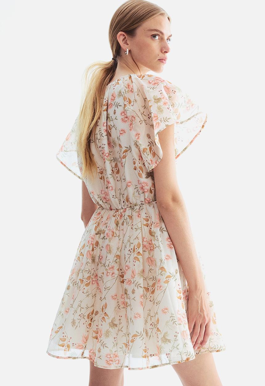 H&M - Butterfly-sleeved dress - cream/floral 