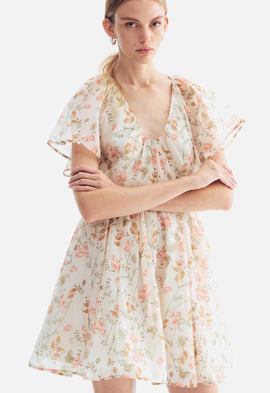 H&M - Butterfly-sleeved dress - cream/floral 