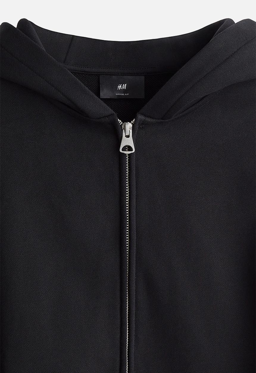 H&M - Loose fit boxy-style zip-through hoodie - black