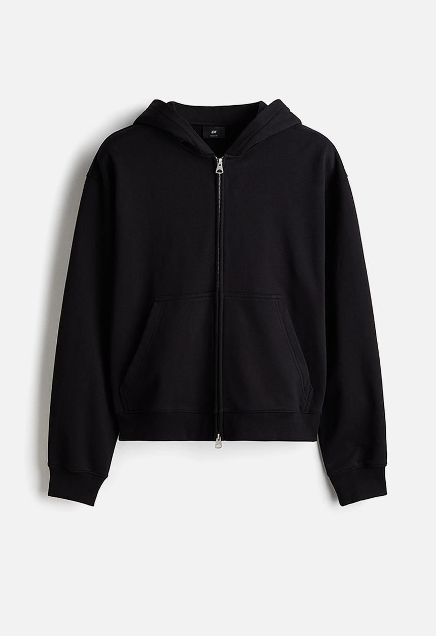Loose fit boxy-style zip-through hoodie - black - 1300648001