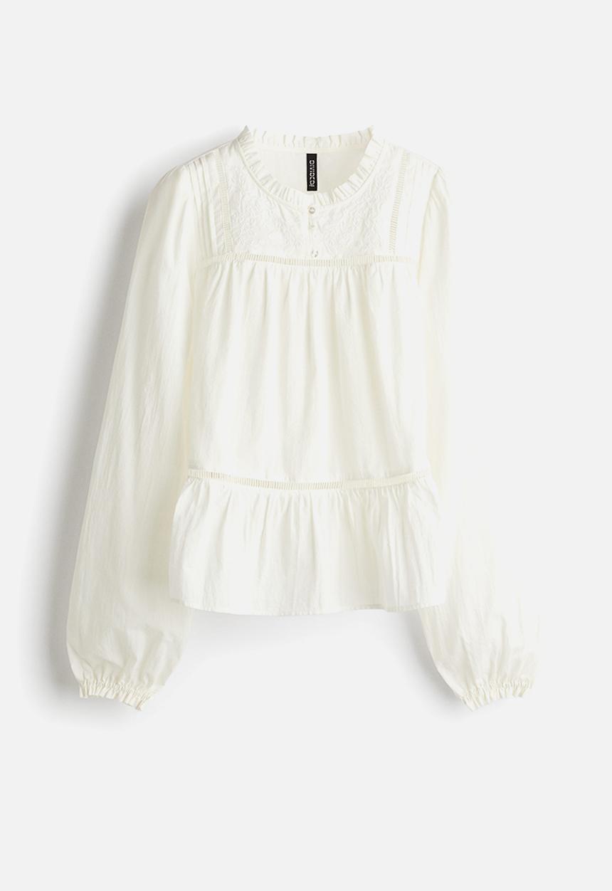 H&M - Embroidered cotton blouse - white