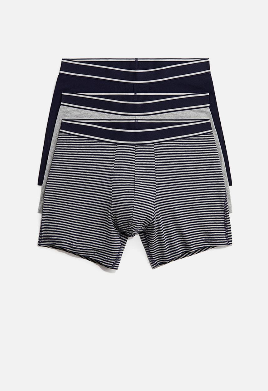 H&M - 3-Pack mid trunks - grey marl & navy blue striped