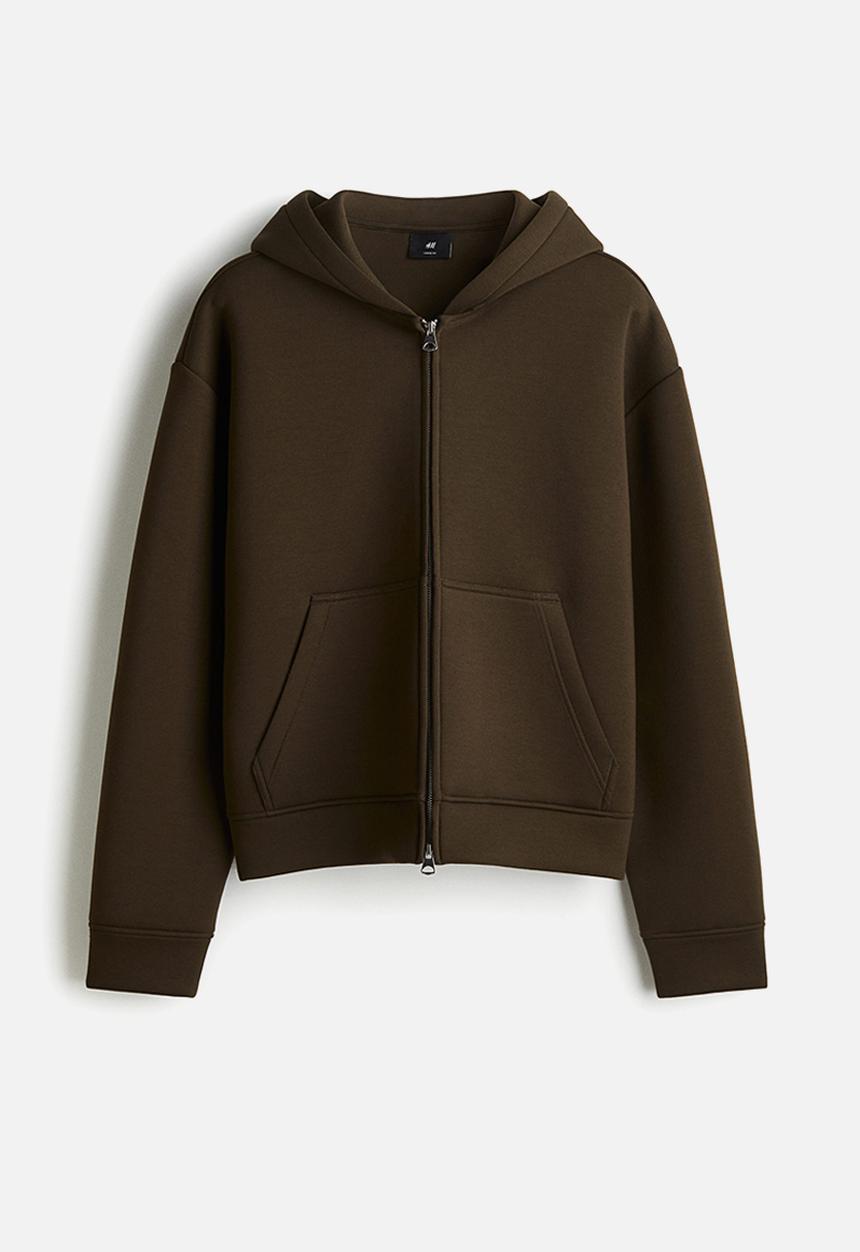 H&M - Loose fit scuba zip-through hoodie - dark khaki green