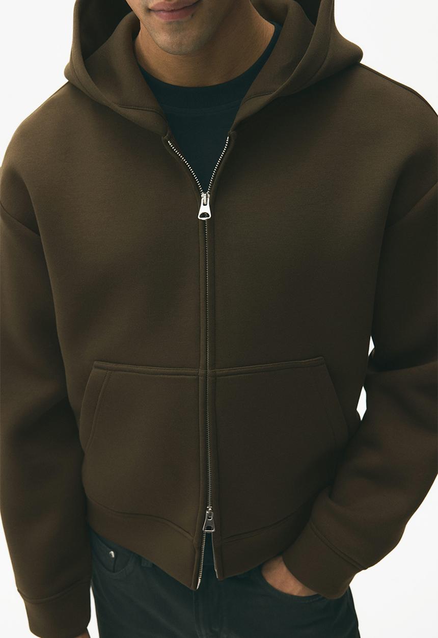 H&M - Loose fit scuba zip-through hoodie - dark khaki green