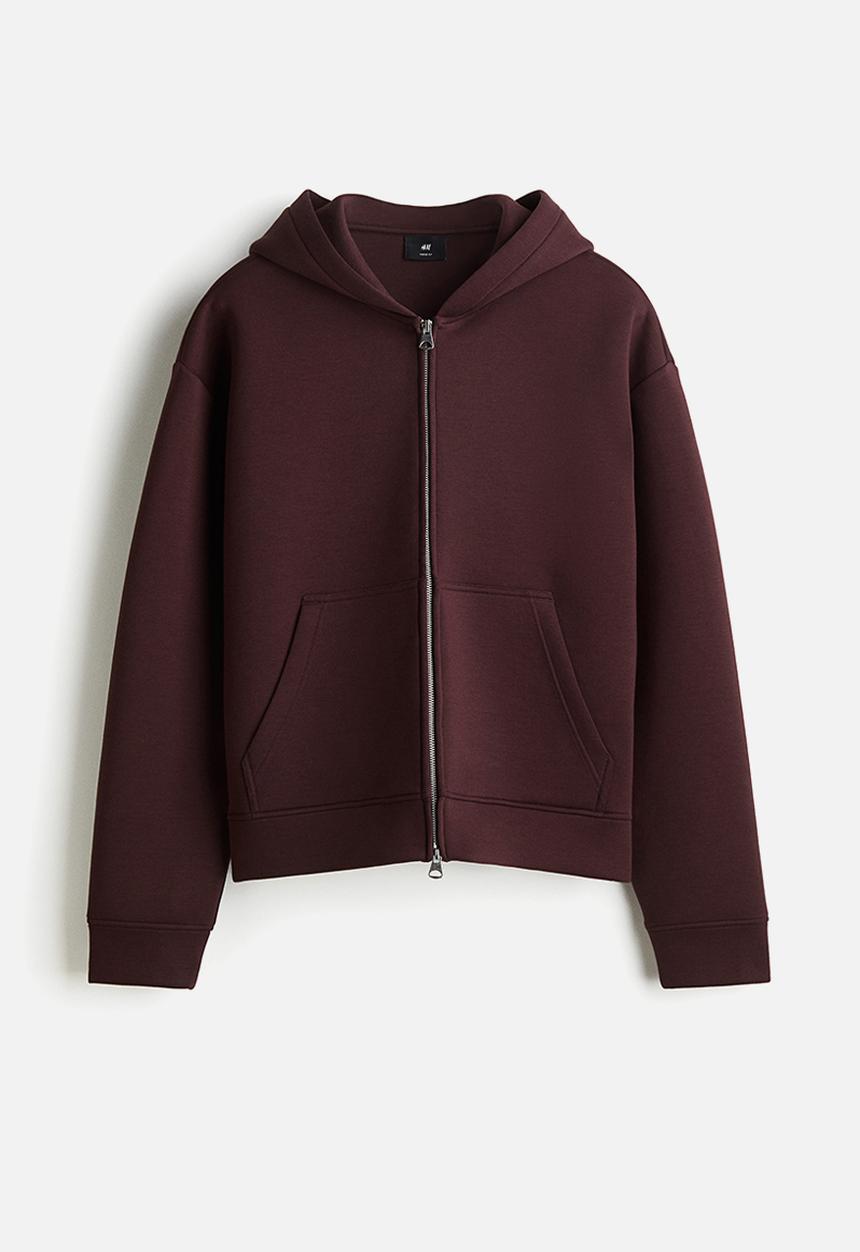 H&M - Loose fit scuba zip-through hoodie - dark plum purple