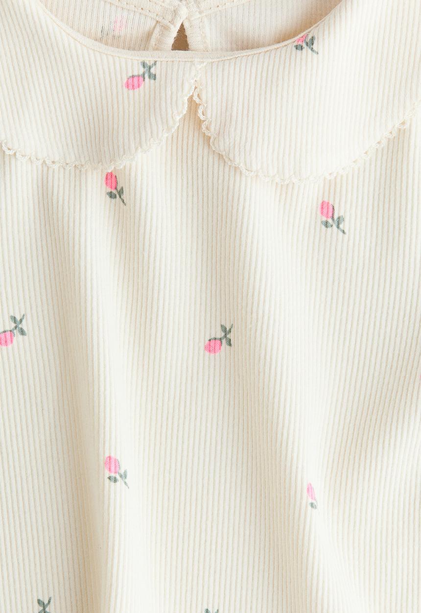 H&M - Collared jersey top - white,multi