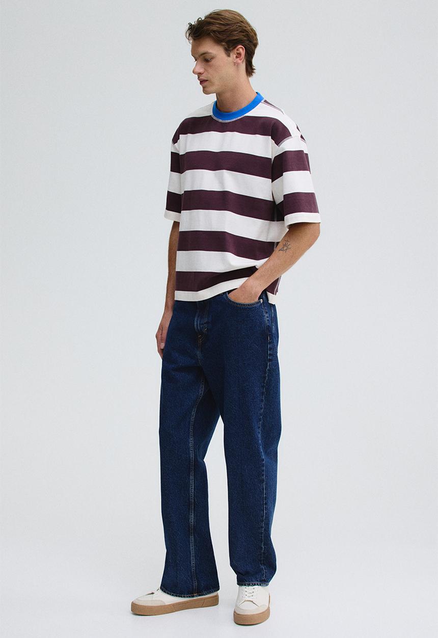 H&M - Loose fit T-shirt - plum purple & white striped
