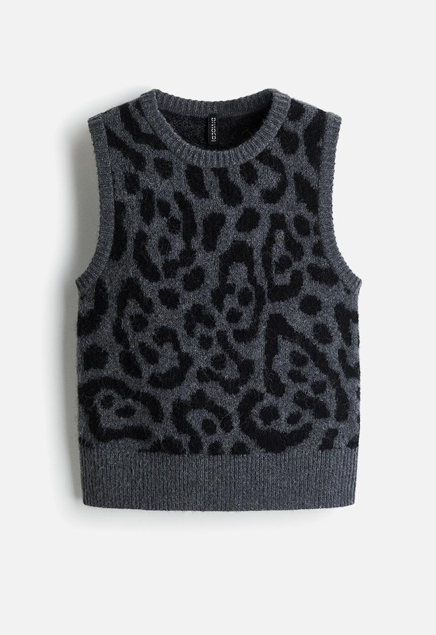 Jacquard-knit sweater vest - dark grey/leopard print - 1300486001