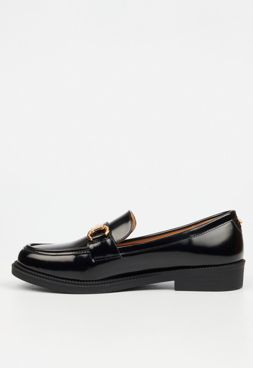 Miss Black - Cotton 1 gold buckle penny moc loafer - black