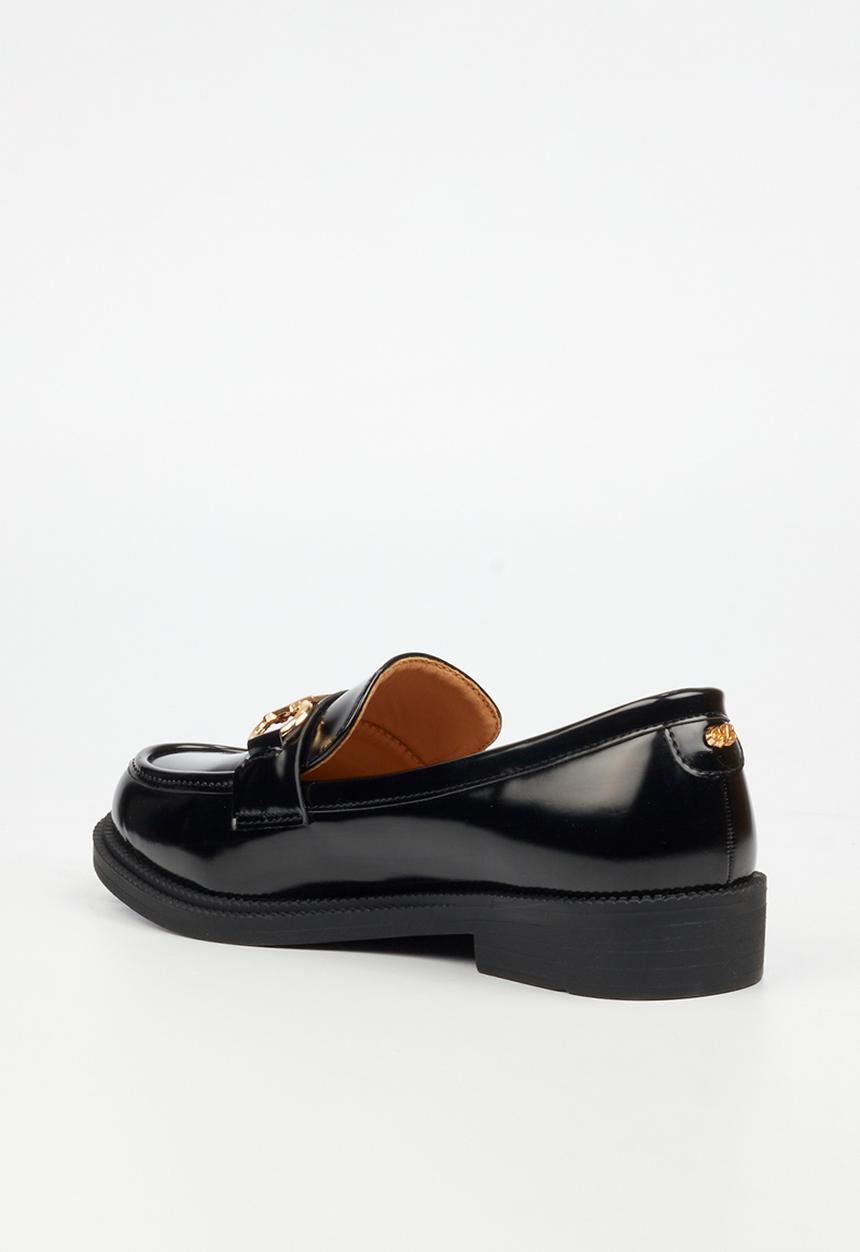 Miss Black - Cotton 1 gold buckle penny moc loafer - black