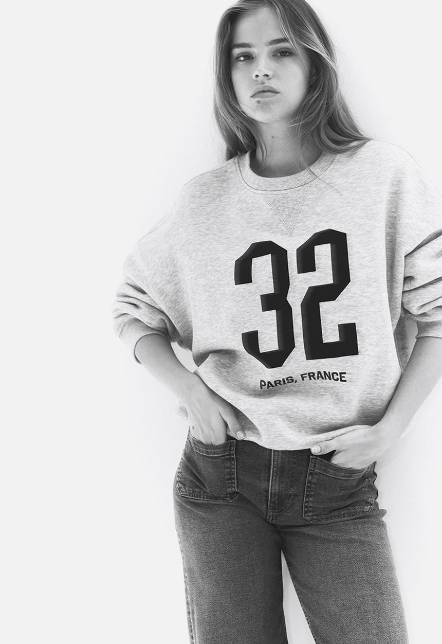 H&M - Motif-detail sweatshirt - grey marl/32