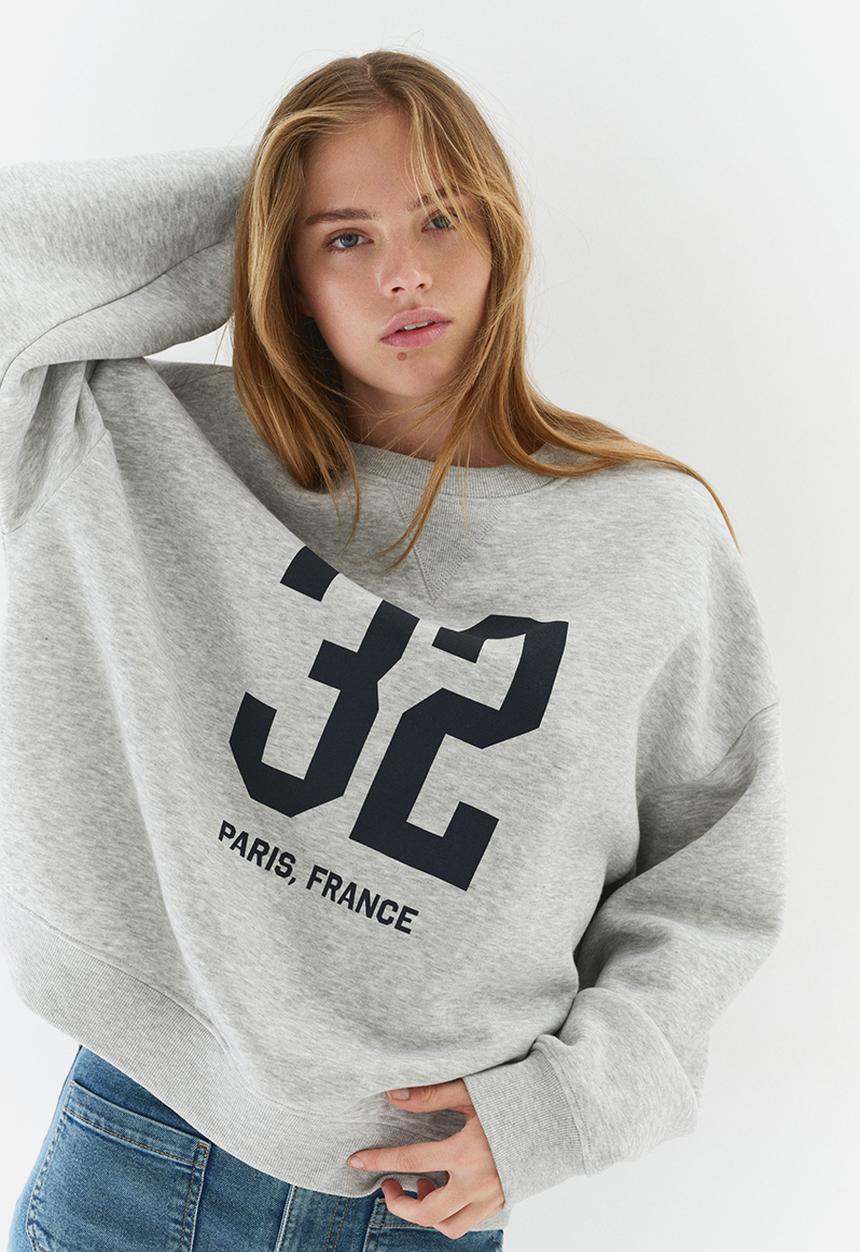 H&M - Motif-detail sweatshirt - grey marl/32